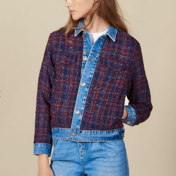 Sandro Jackets & Blazers - *SOLD* Sandro Chelsy Denim-Trimmed Tweed Jacket